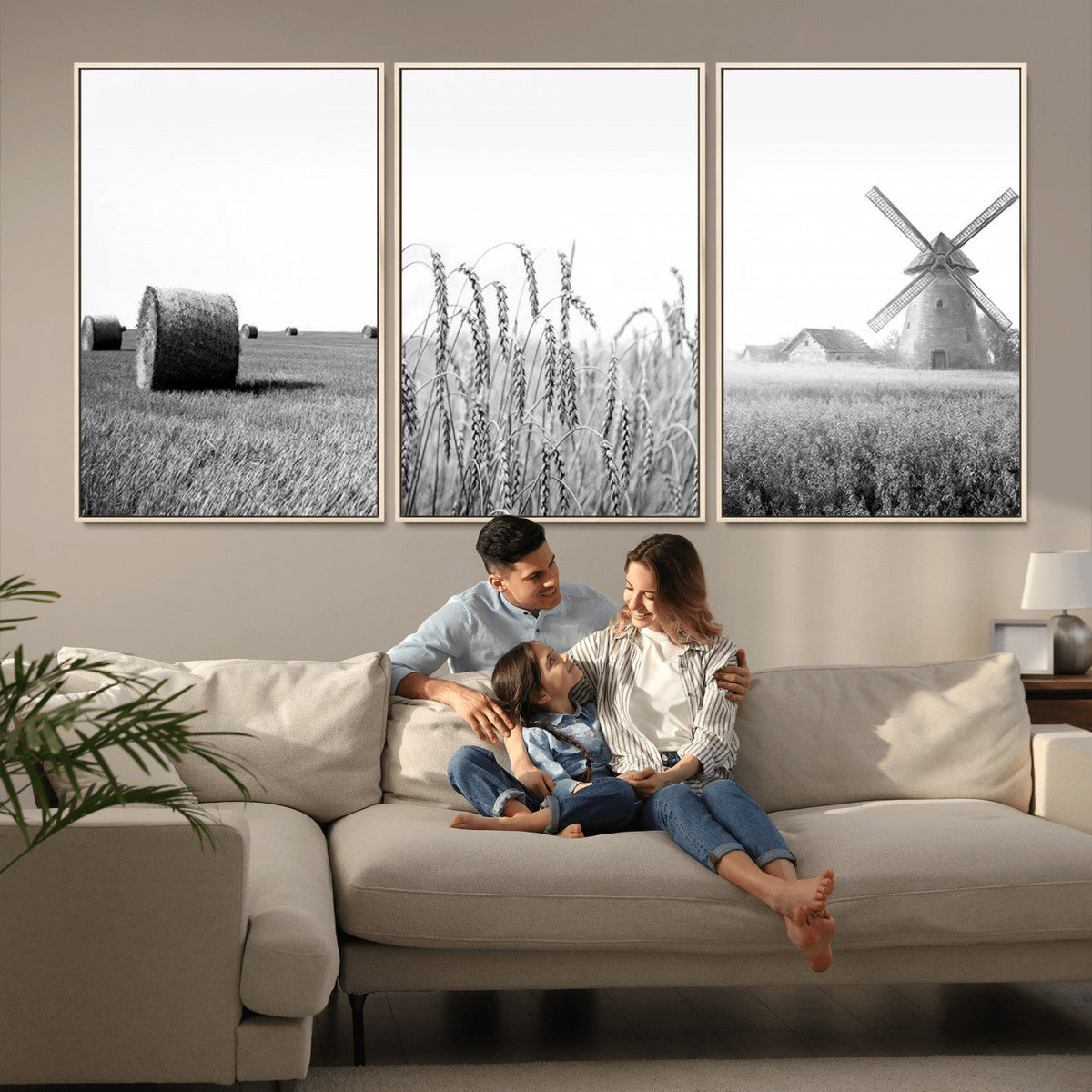 Vintage Farmhouse Black and White Triptych Wall Art – Giclee