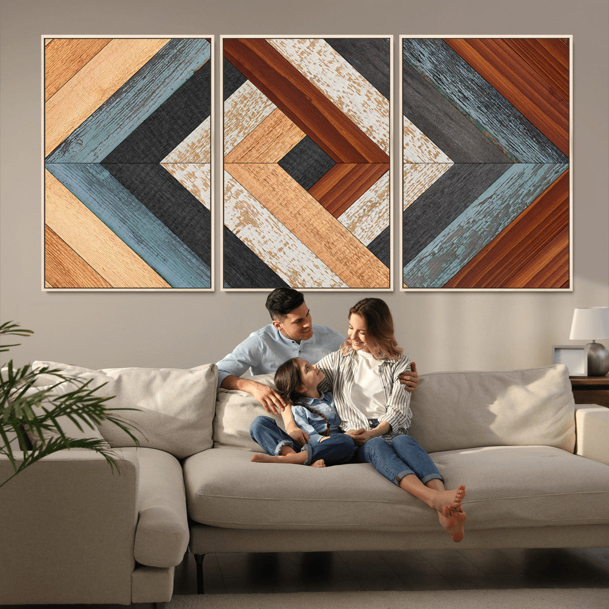 Geometric Wood Art Wall Decor Canvas Print, Rustic Wooden