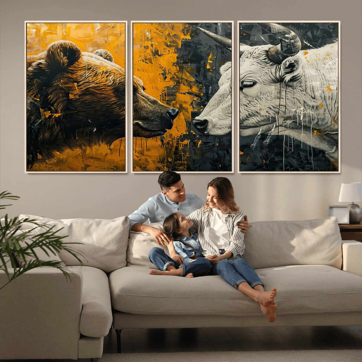 Bear and Bull Wall Art Canvas Print – Abstract Animal