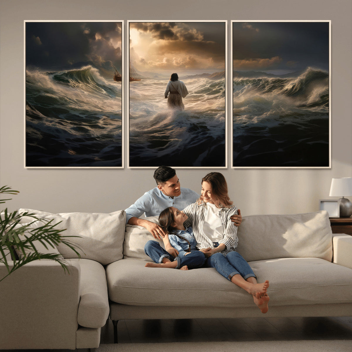 Jesus Walking on Water Wall Art Canvas Print - Religious