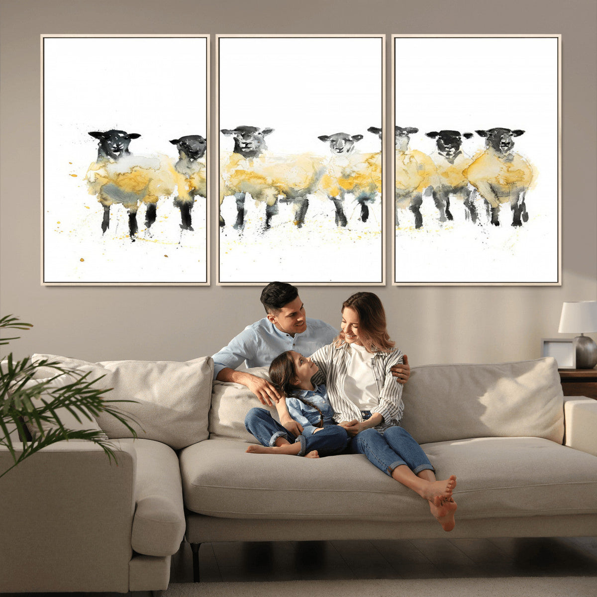 Farmhouse Wall Art Sheep Print | Ready to Hang Framed Canvas
