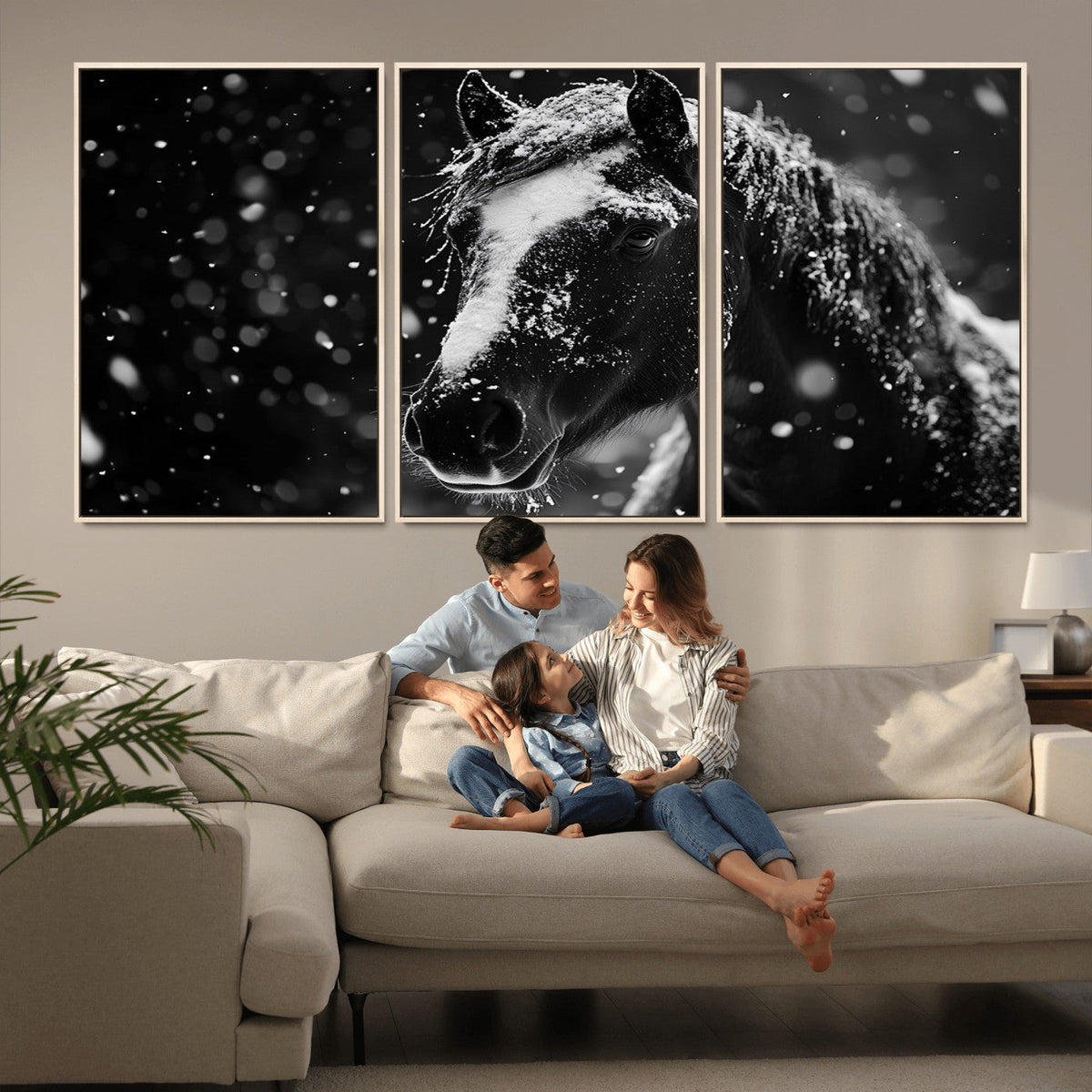 Winter Horse Wall Art | Black and White Horse Print | Ready