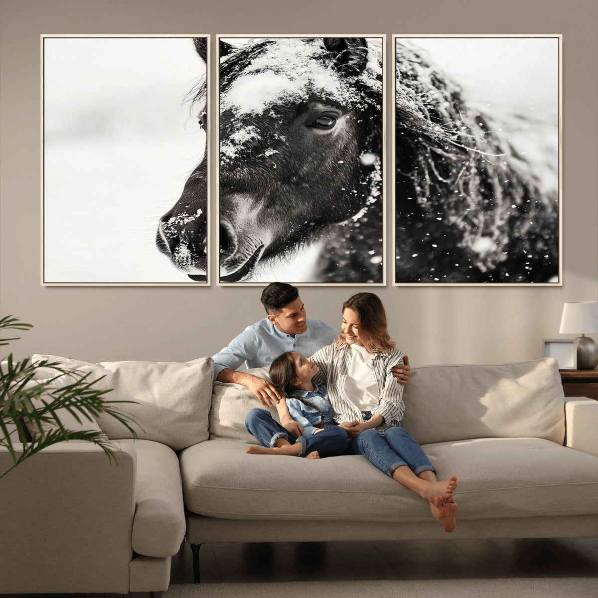 Framed Black and White Horse Wall Art | Ready to Hang and