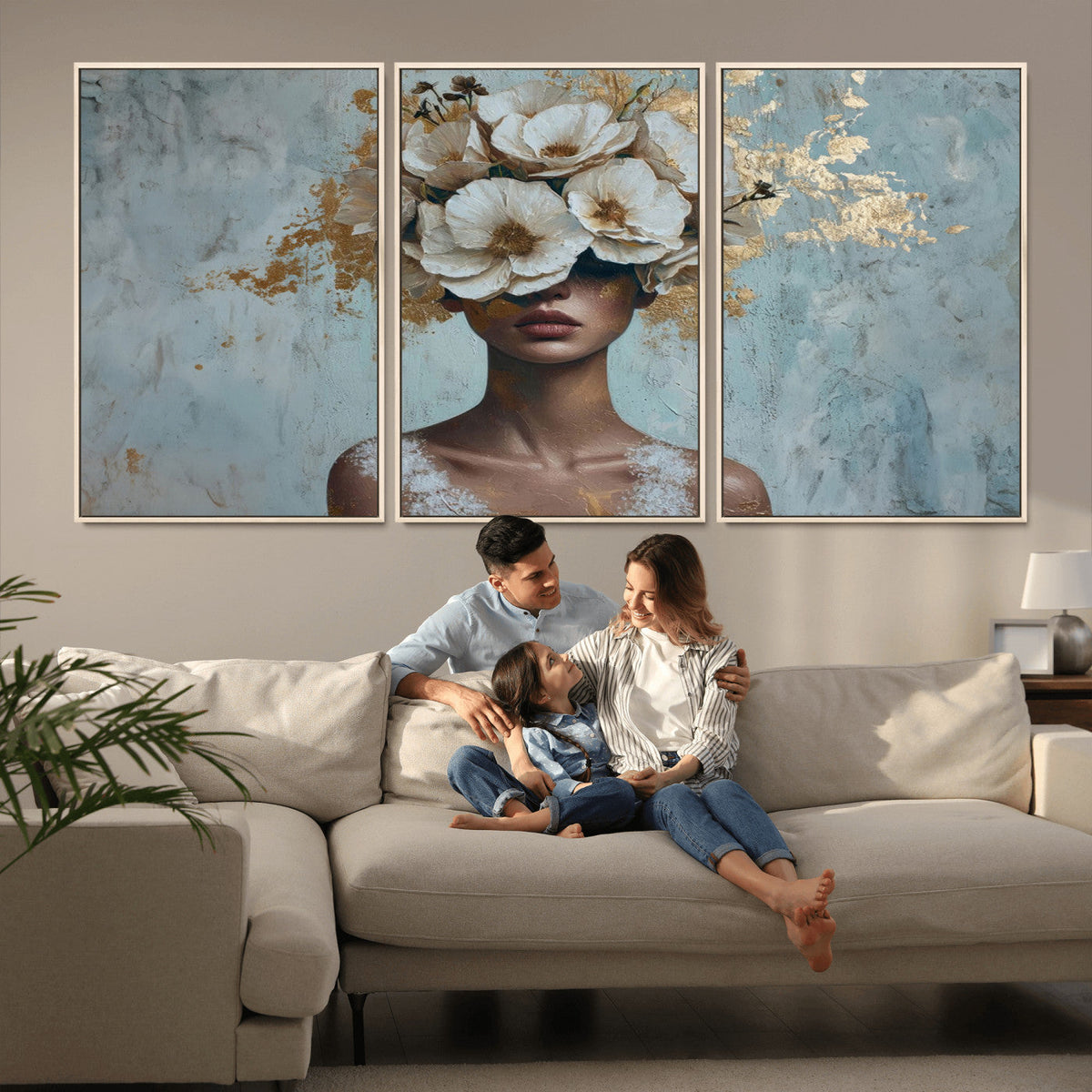 Golden Petal Wall Art - Petal Silhouette Woman Wall Art