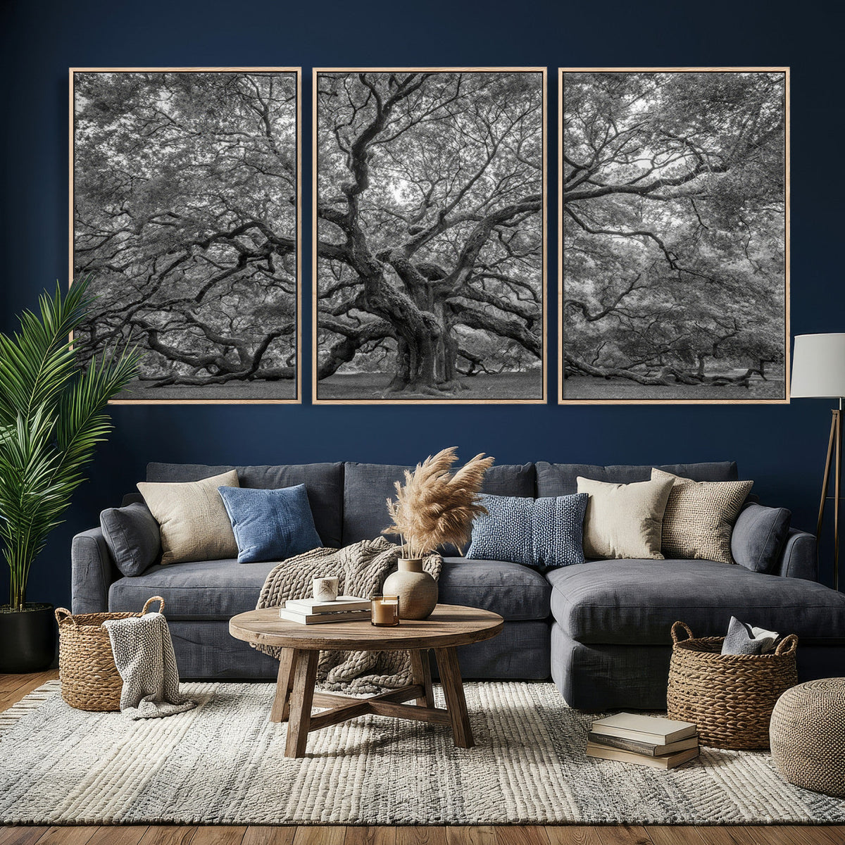 Majestic Angel Oak Tree Black and White Canvas Print – Multi