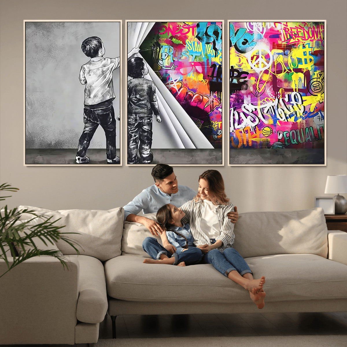 Banksy Print - Street Art Canvas Wall Art - Kids Revealing