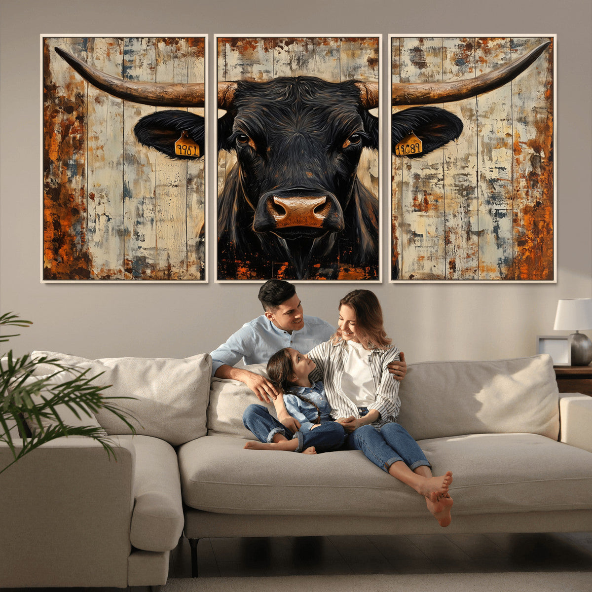 Rustic Texas Artwork Wall Art Canvas Print - Abstract Cow