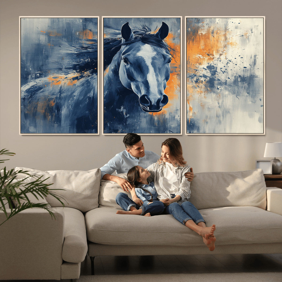 Abstract Blue Horse Wall Art Print Canvas | Horse Wall Art