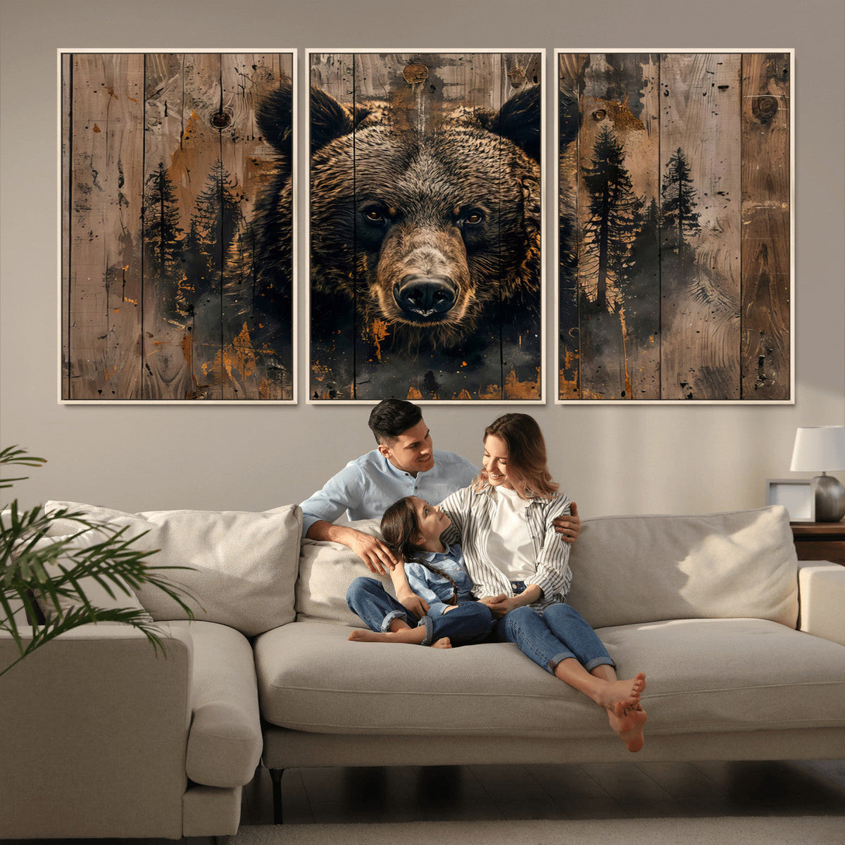 Rustic Grizzly 399 Wall Art | Triptych Canvas Print | Rustic