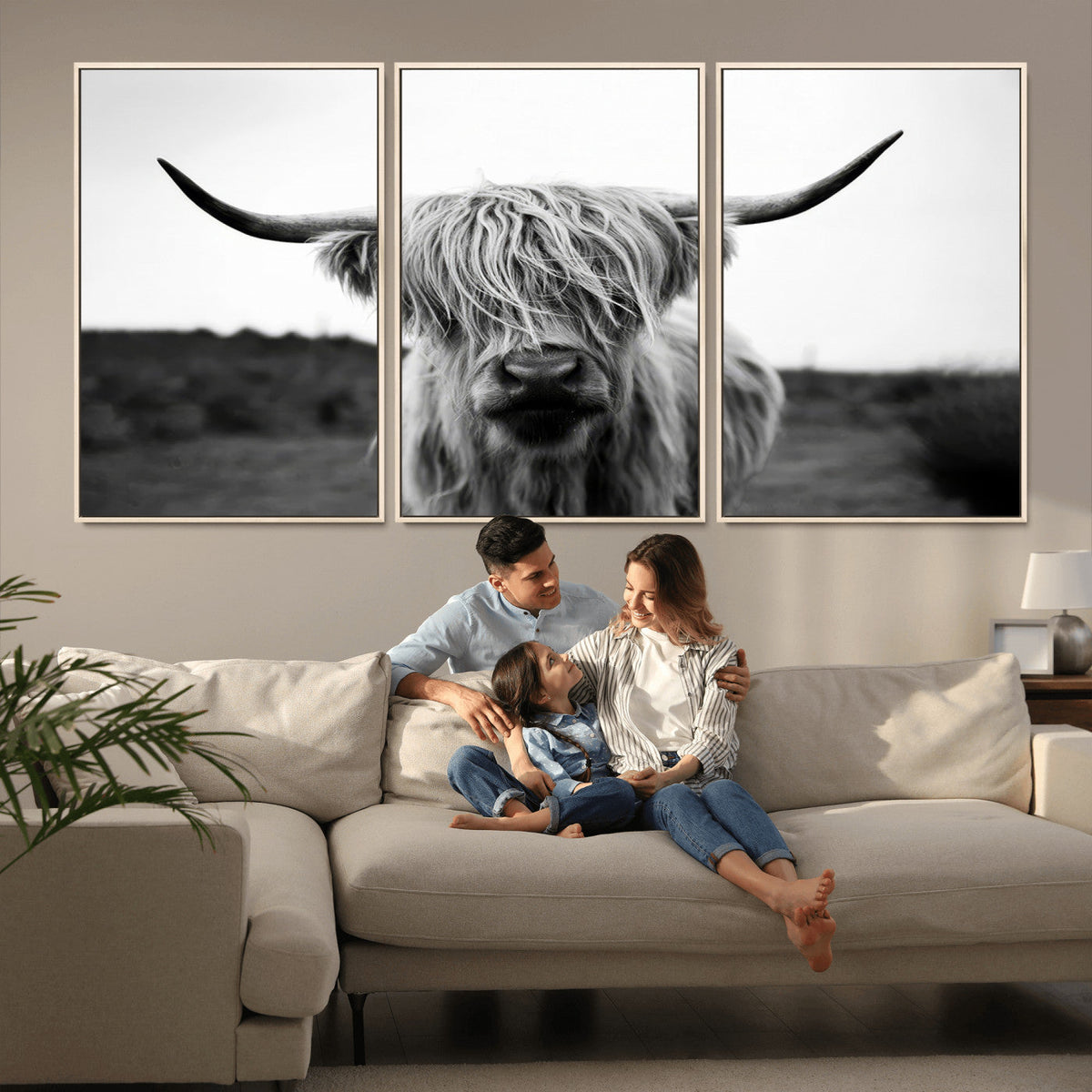 Highland Cow Wall Art | Black and White Farmhouse Decor |