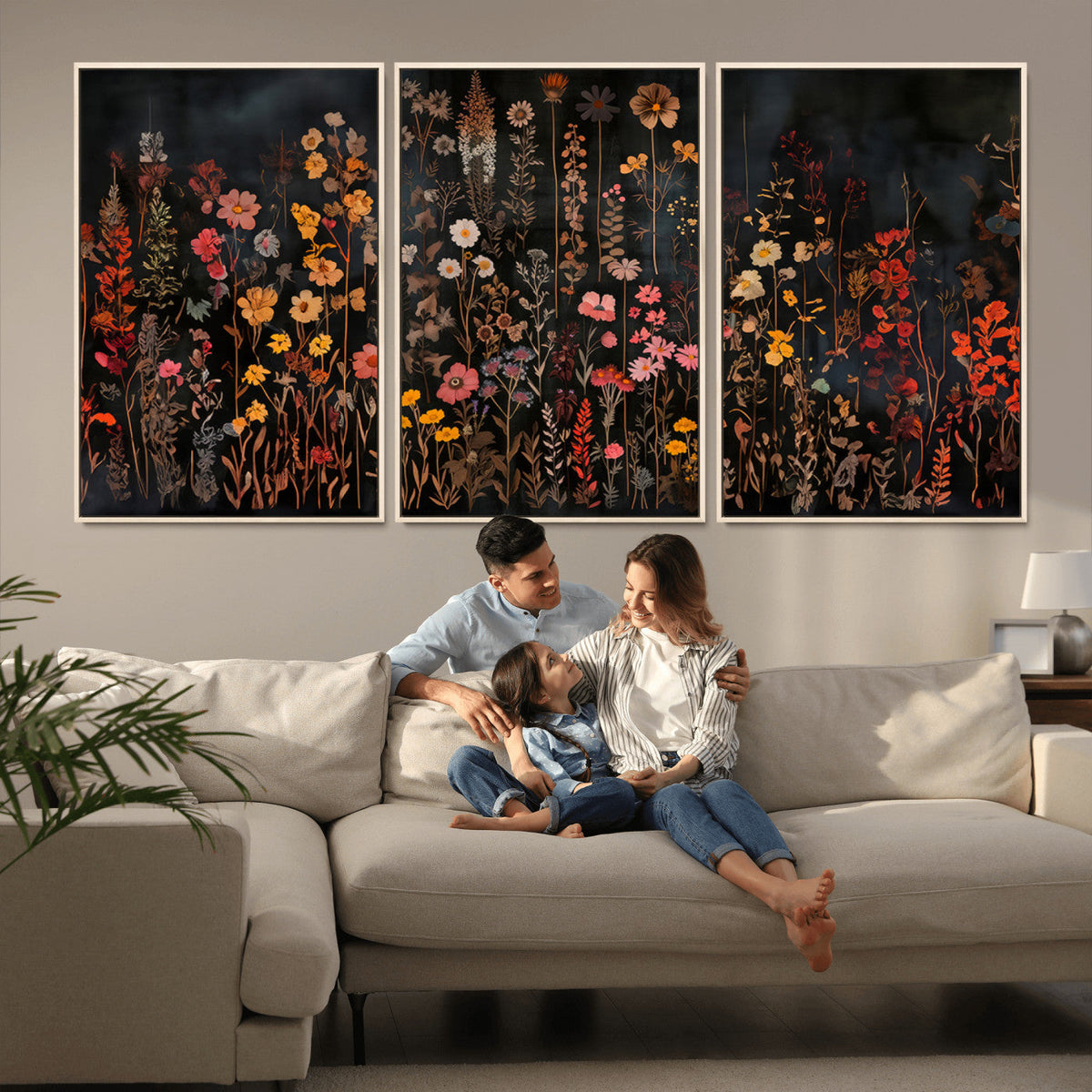 Large Floral Painting Print Illustration Flowers Canvas Wall