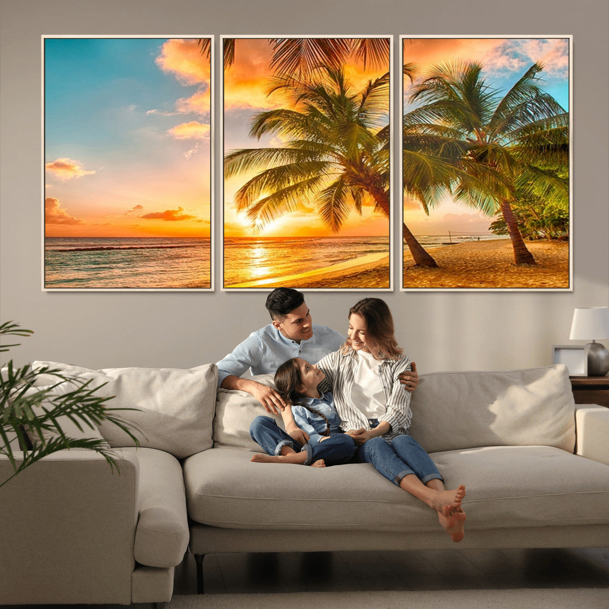 Tropical Sunset Beach Canvas Wall Art Print – Vibrant Palm