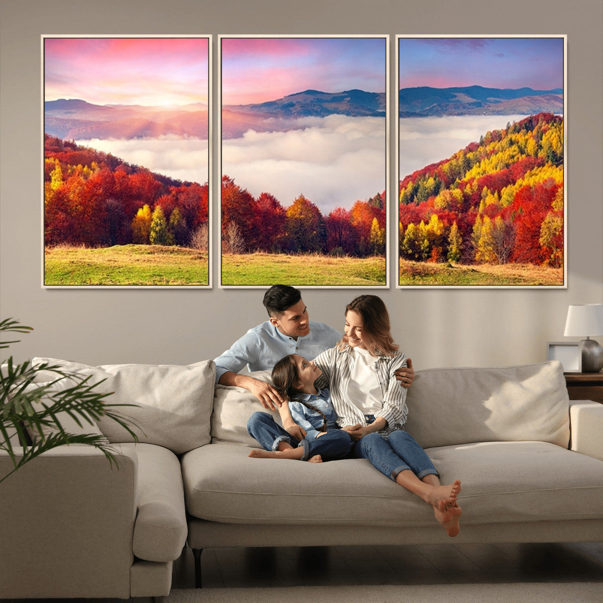 Autumn Mountain Foggy Landscape Wall Art Canvas Print |