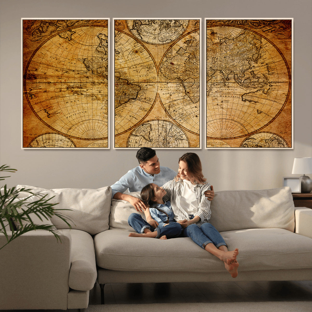 Vintage World Map Canvas Print – Antique Push Pin Travel
