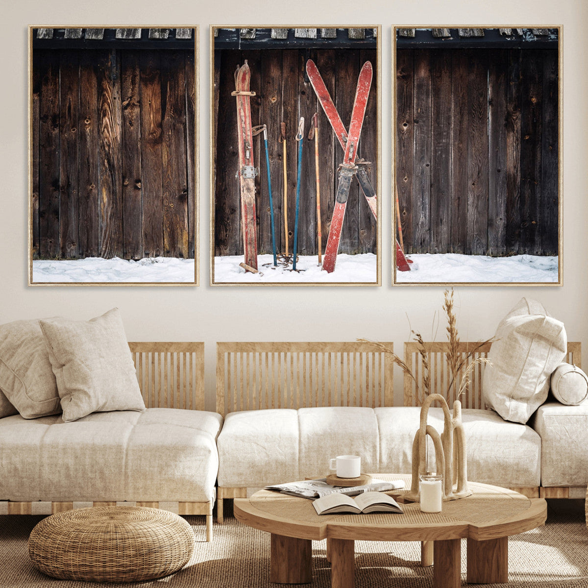 Vintage Ski Gear Canvas Print, Vintage Ski Gear Against