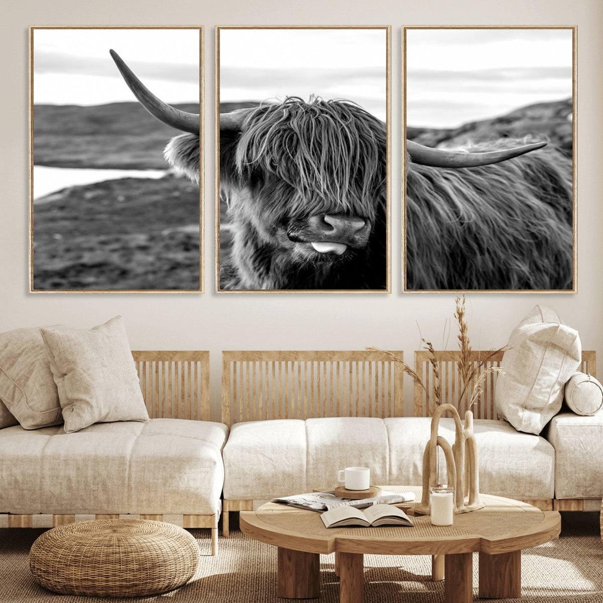 Longhorn Steer Canvas Print Wall Art, Highland Cow Canvas