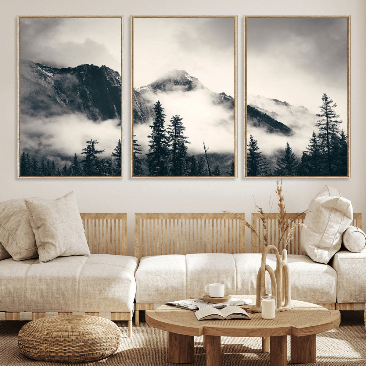 Large Foggy Mountain Forest Wall Art Canvas Print | Misty