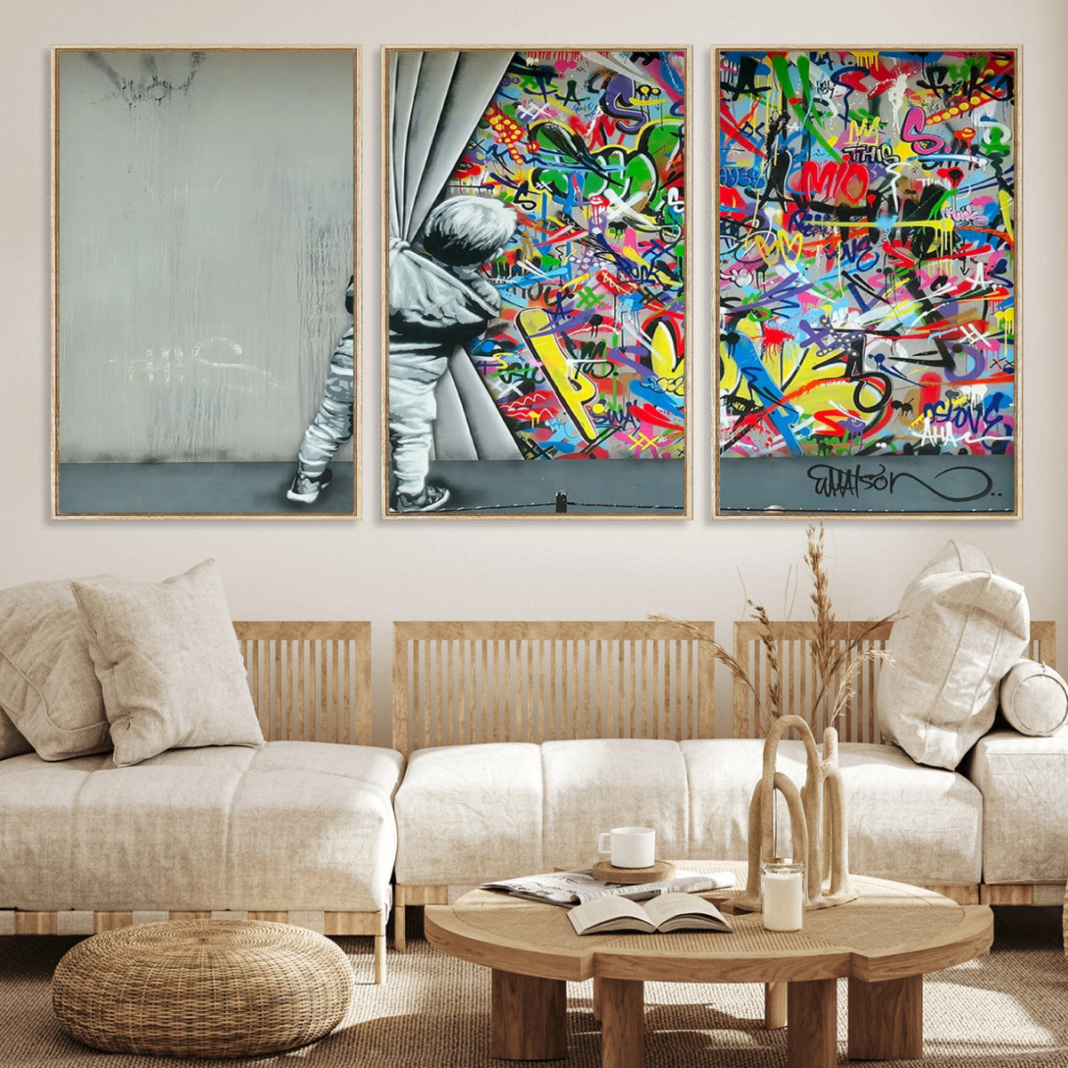 Banksy Colorful Street Graffiti Canvas Wall Art Print,