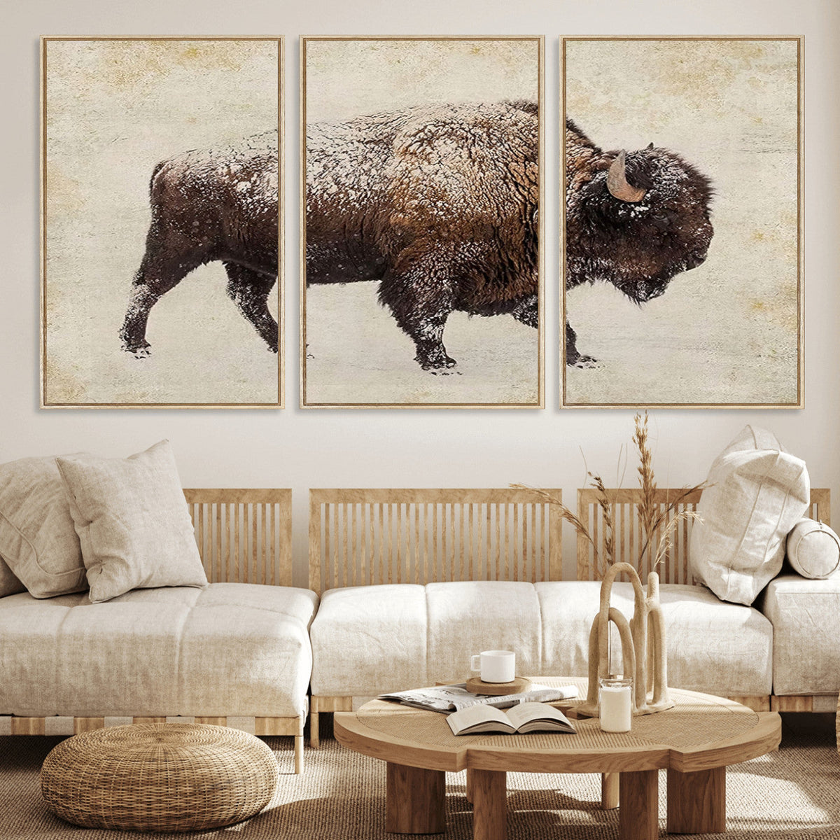 Buffalo Wall Art, Western Bison Canvas Print, Rustic Buffalo