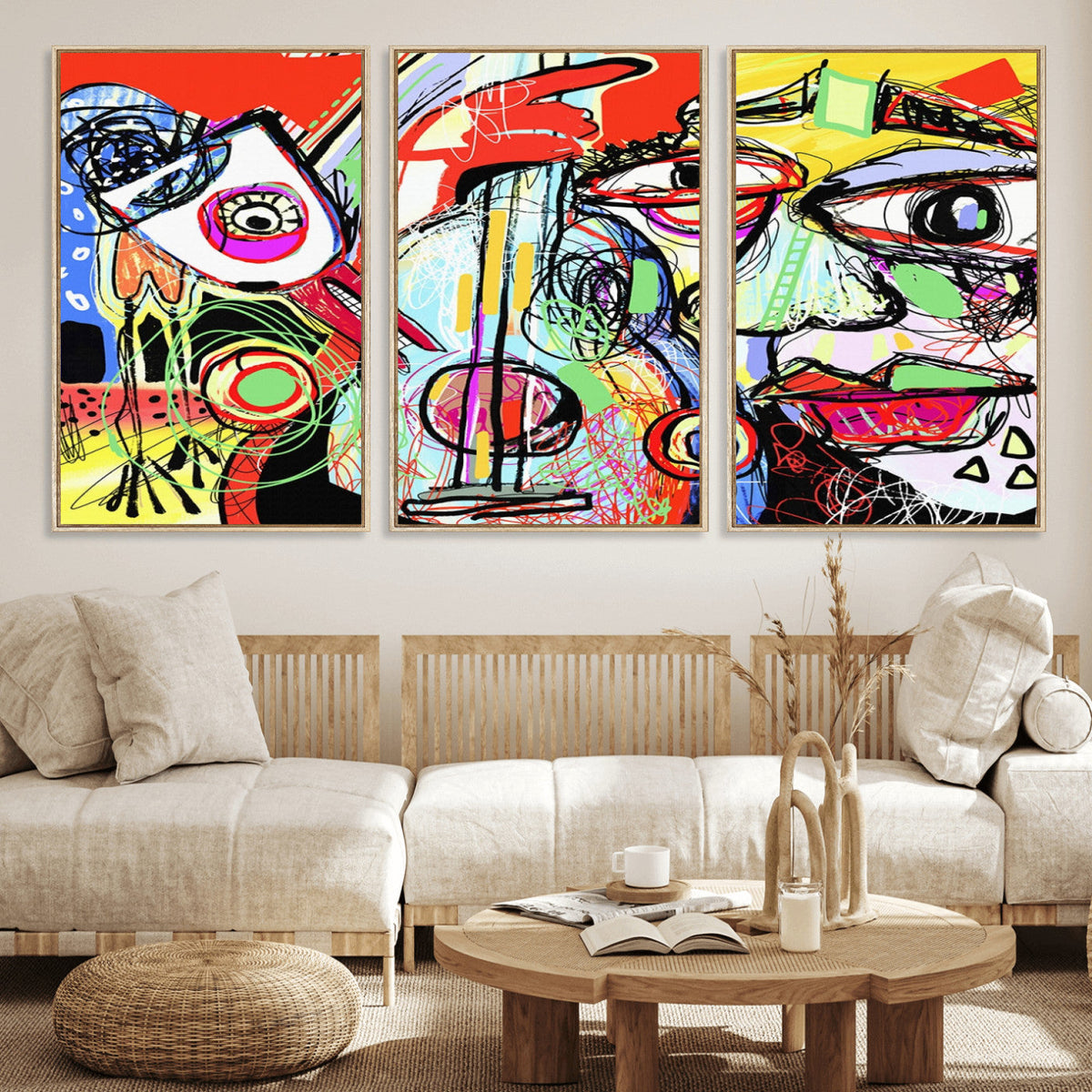 Picasso Style Art Abstract Canvas Wall Art Print , Colorful