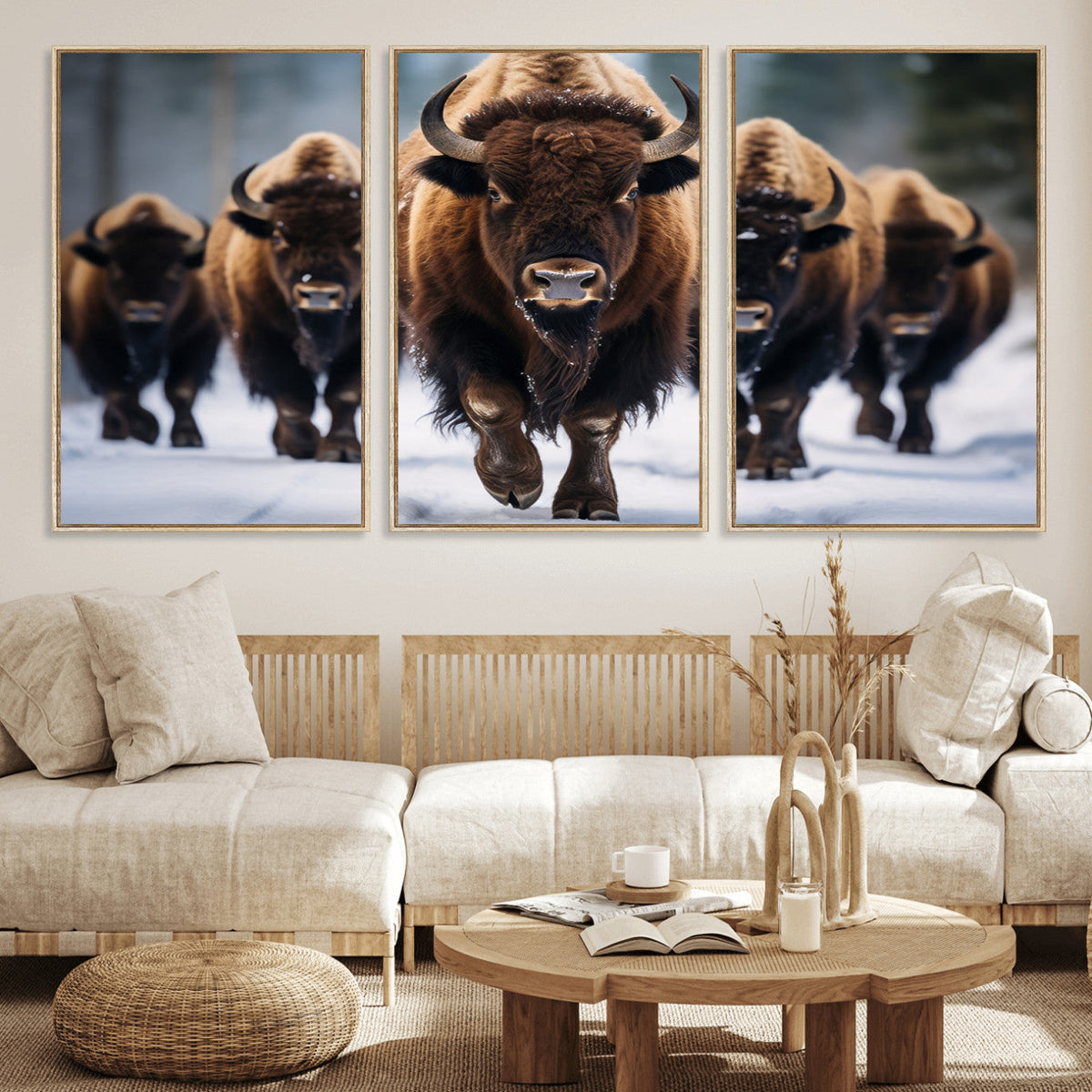 Buffalo Wall Art Canvas Print, American Bison Herd Wall Art