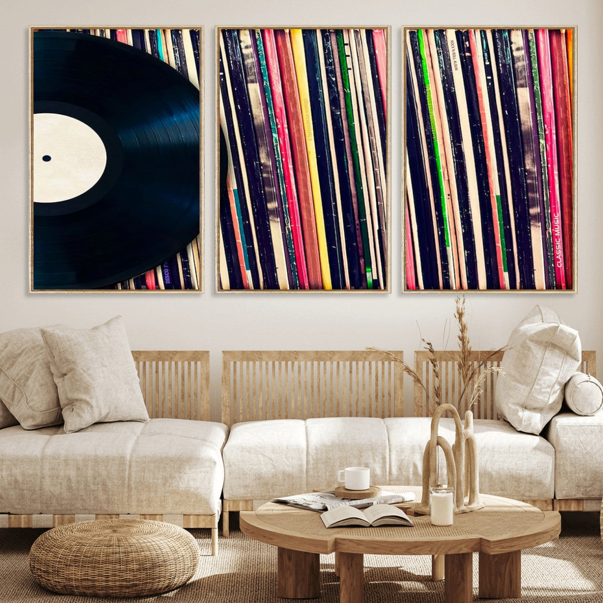 Vinyl Record and Album Collection Canvas Wall Art - Retro