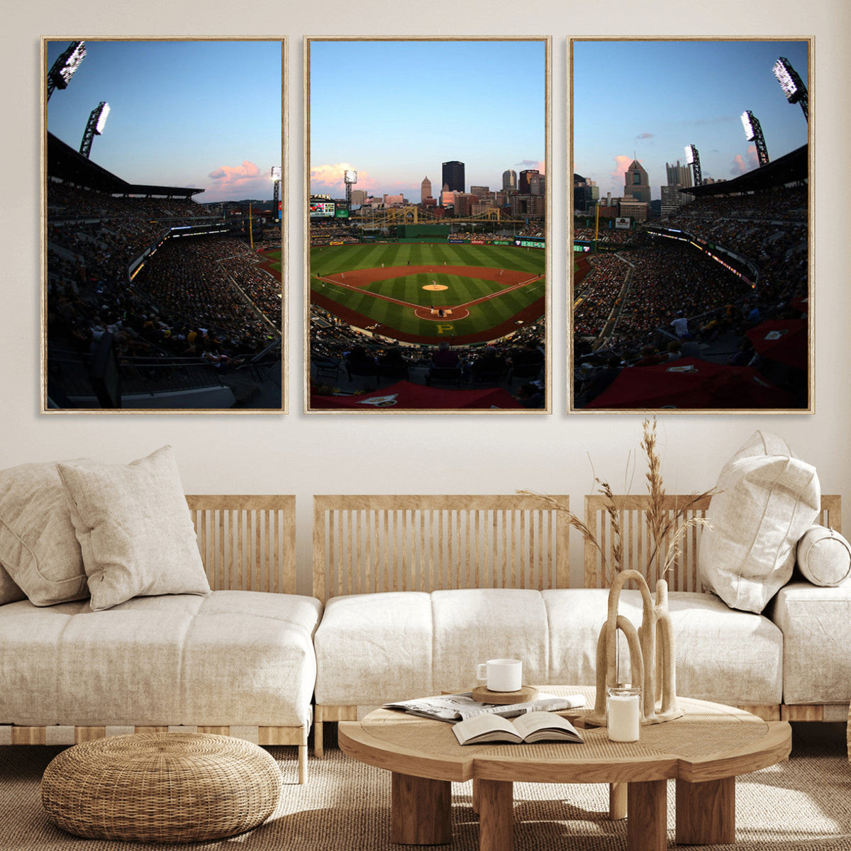 PNC Park Evening Game Triple Canvas Wall Art - Pittsburgh