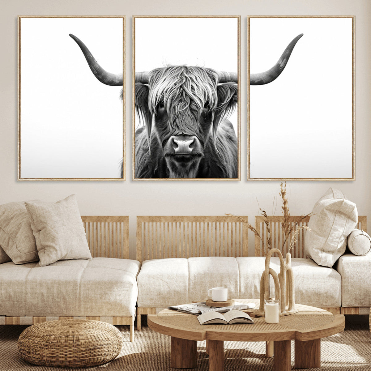Highland Wall Art Canvas Print – Minimalist Black and White