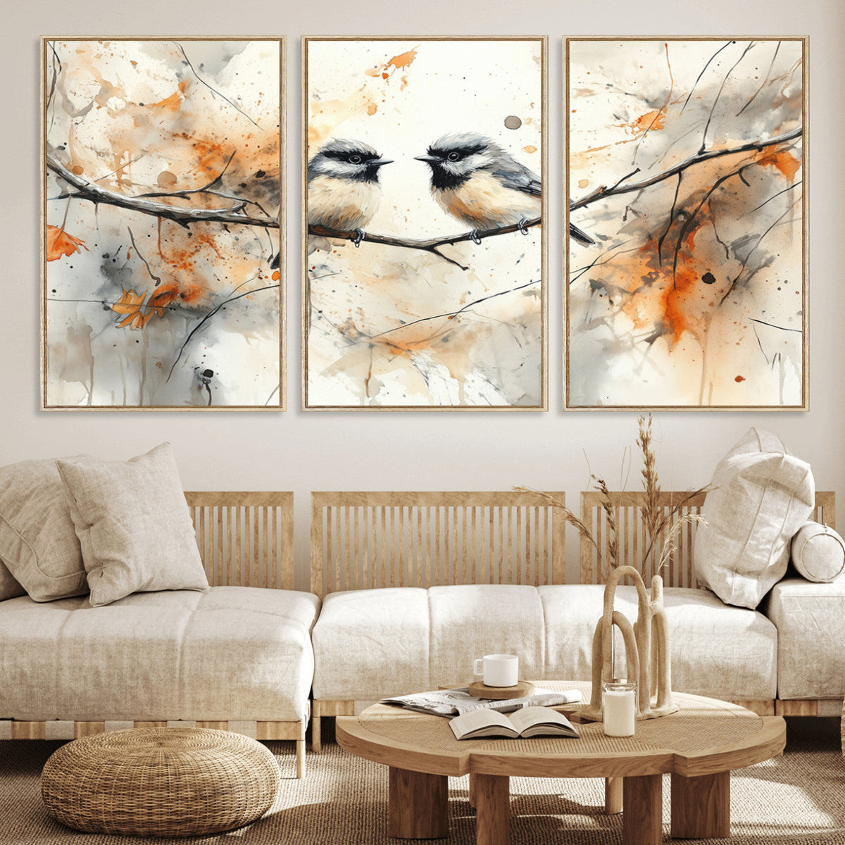Abstract Watercolor Chickadee Bird Canvas Wall Art Print -
