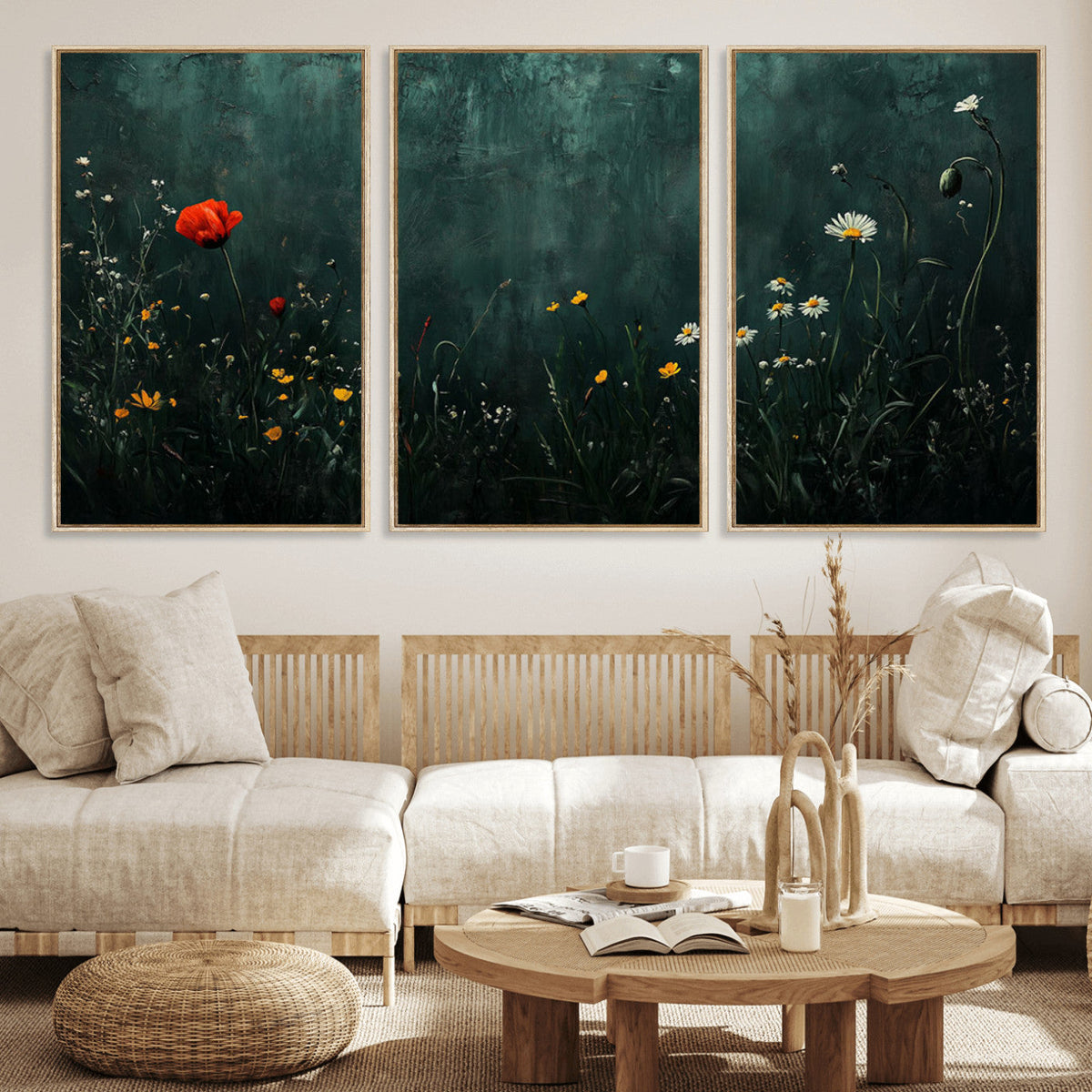 Wildflower Field Framed Wall Art, Vintage Botanical