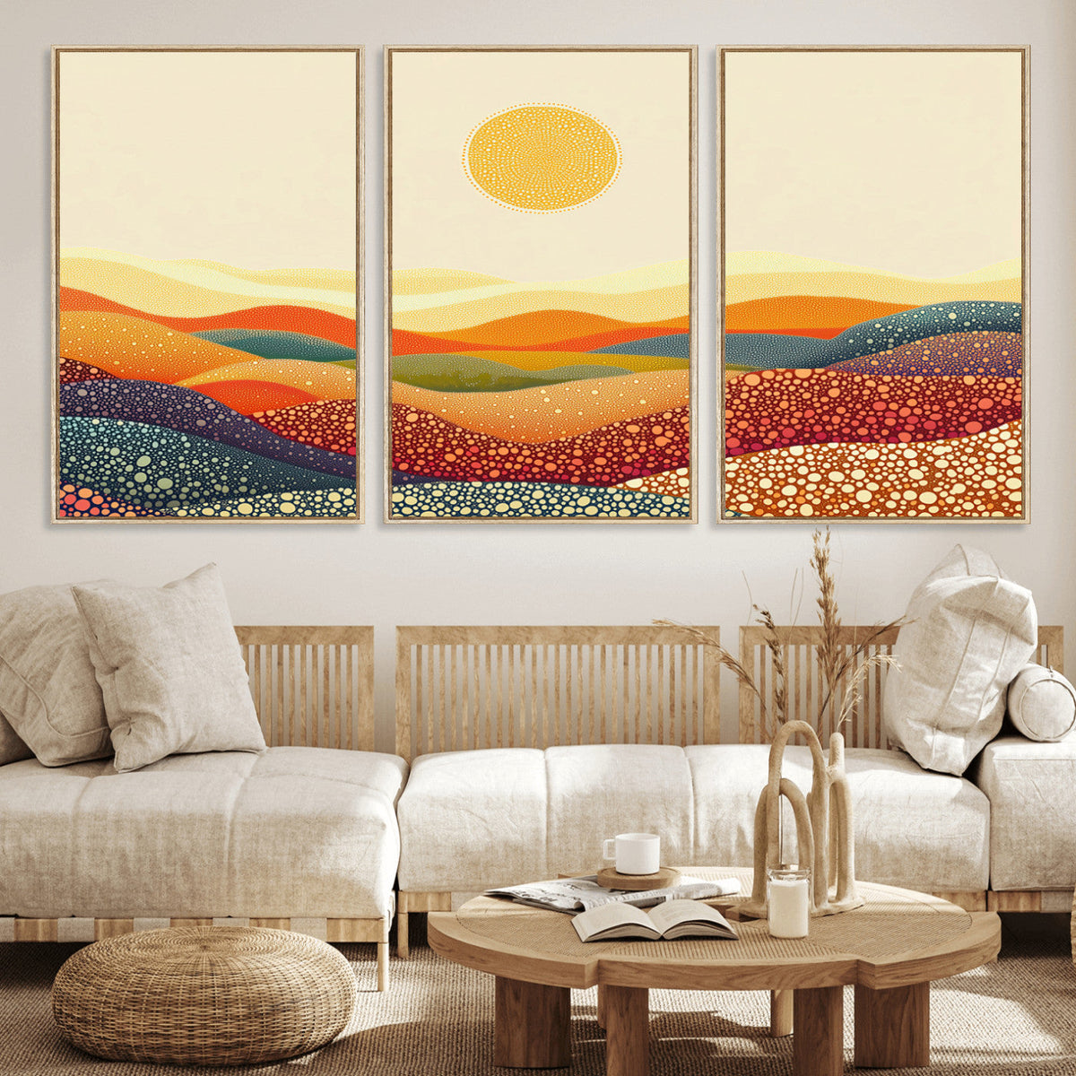 YAYOI KUSAMA Colorful Dot Art Landscape Canvas - Framed