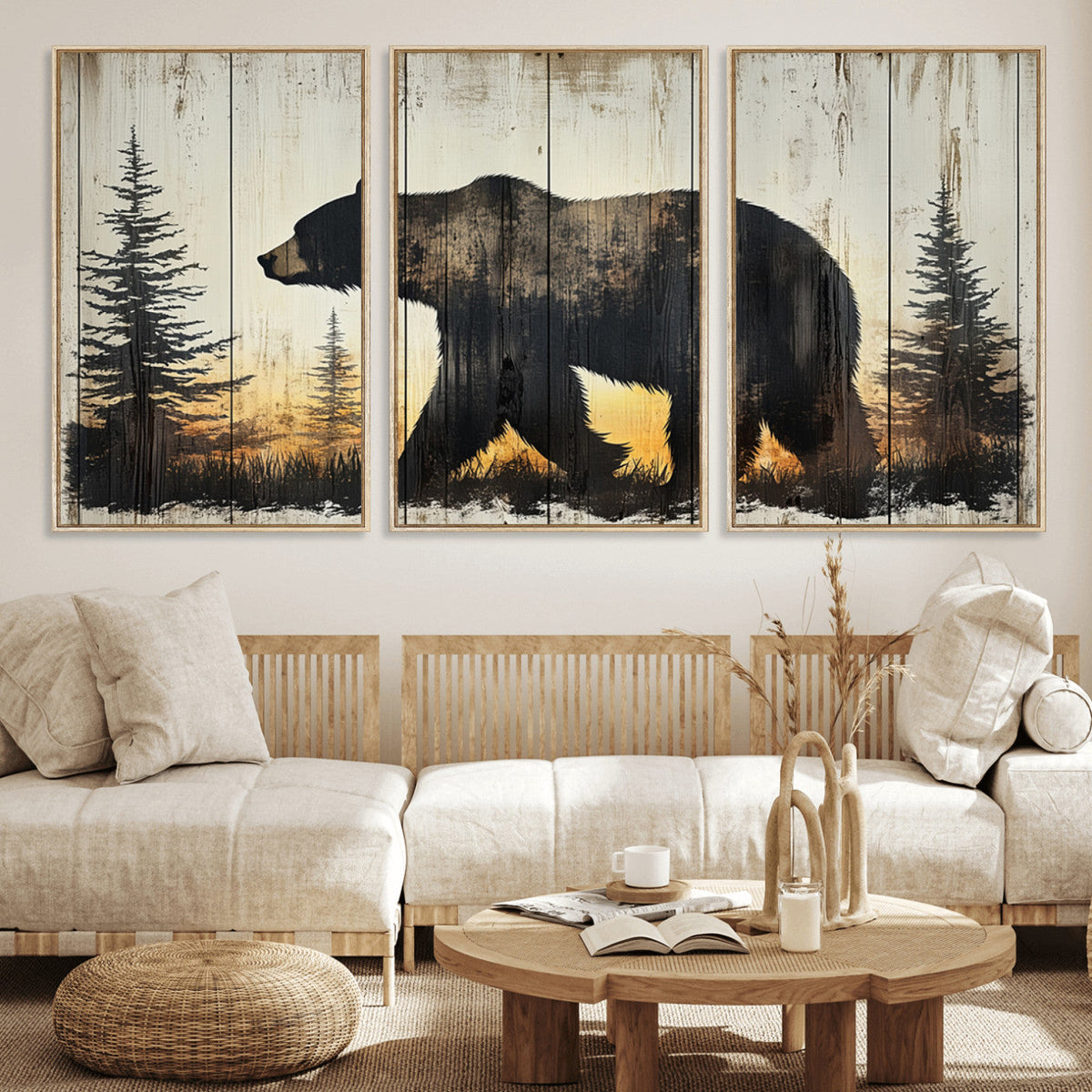Vintage Bear Wall Art Canvas Print for Farmhouse - Mountain