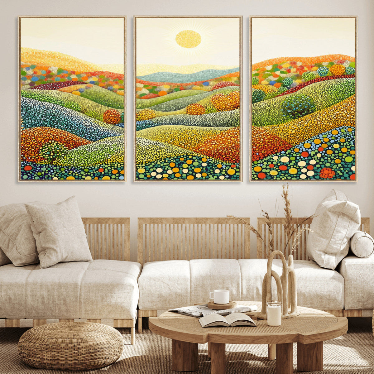 YAYOI KUSAMA Colorful Dot Art Landscape Canvas - Framed