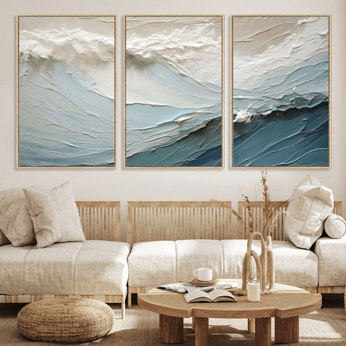Waves Abstract Wall Art Print, Modern Framed Abstract Canvas