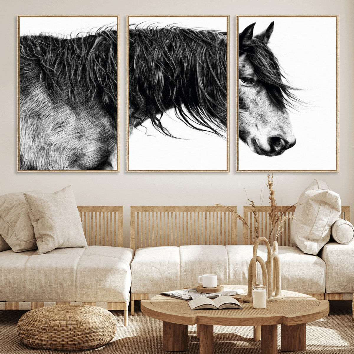 Black Horse Wall Art Canvas Print – Elegant Farmhouse Decor