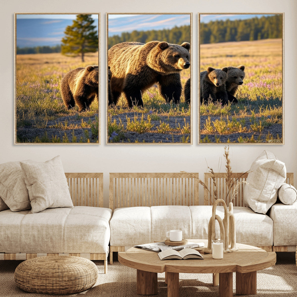 Grizzly Bear Family Wall Art Canvas Print – Majestic
