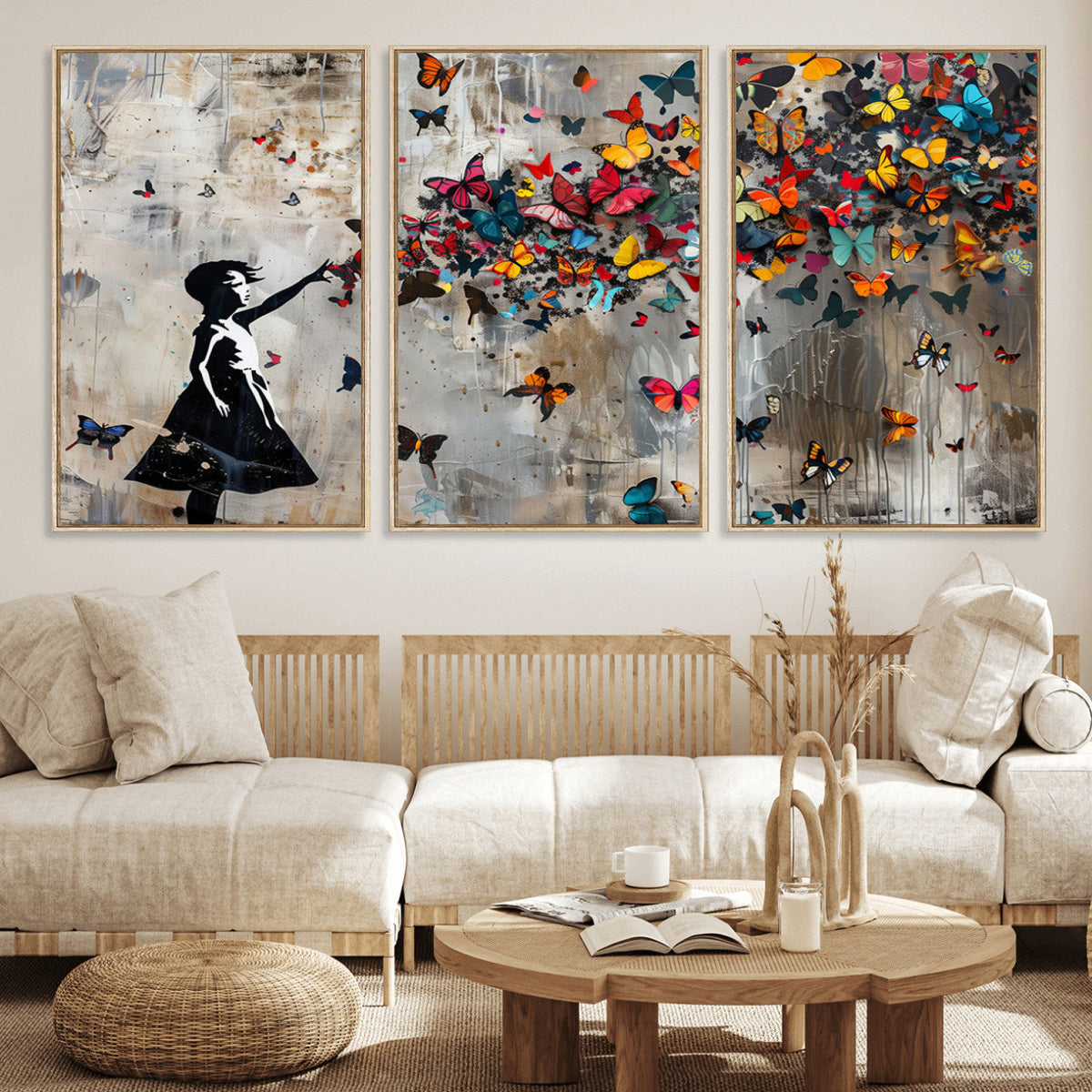 Butterfly Girl Wall Art – Vibrant Street Style Canvas Print,