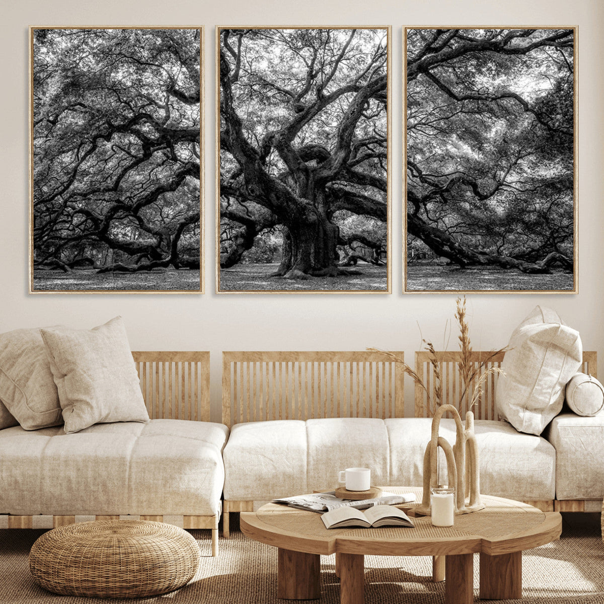 Black and White Old Angel Oak Tree Wall Art Canvas Print