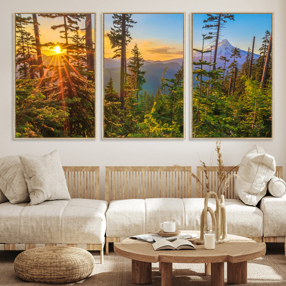 Forest Sunset Wall Art Canvas Print, Glowing Evening Light