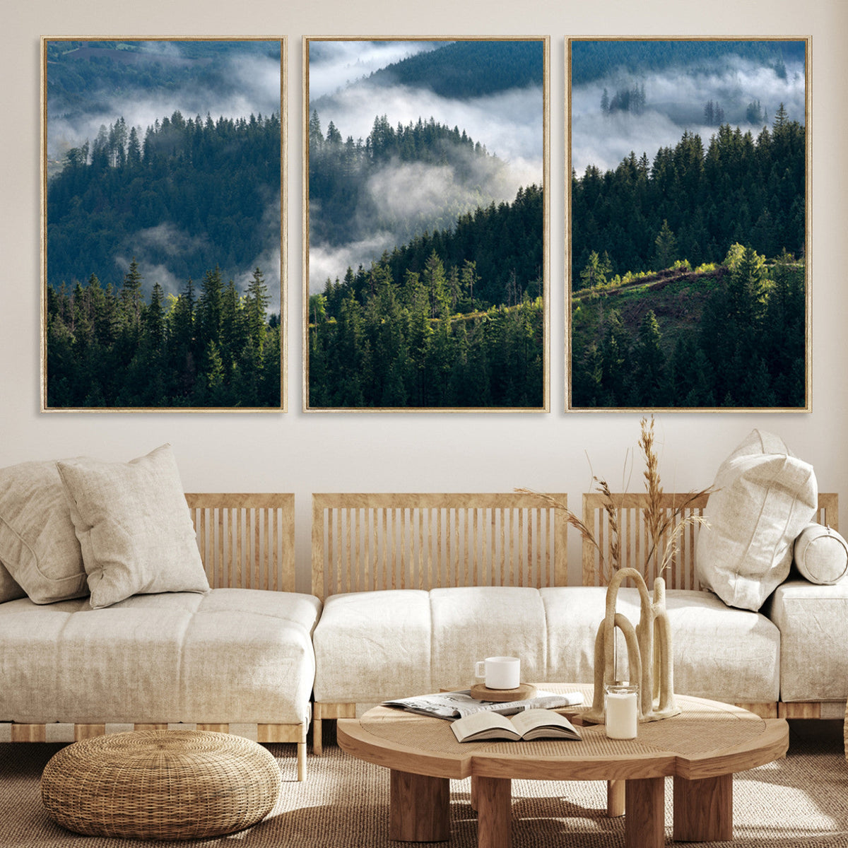 Misty Forest Wall Art Canvas Print – Pine Hills Foggy Trees