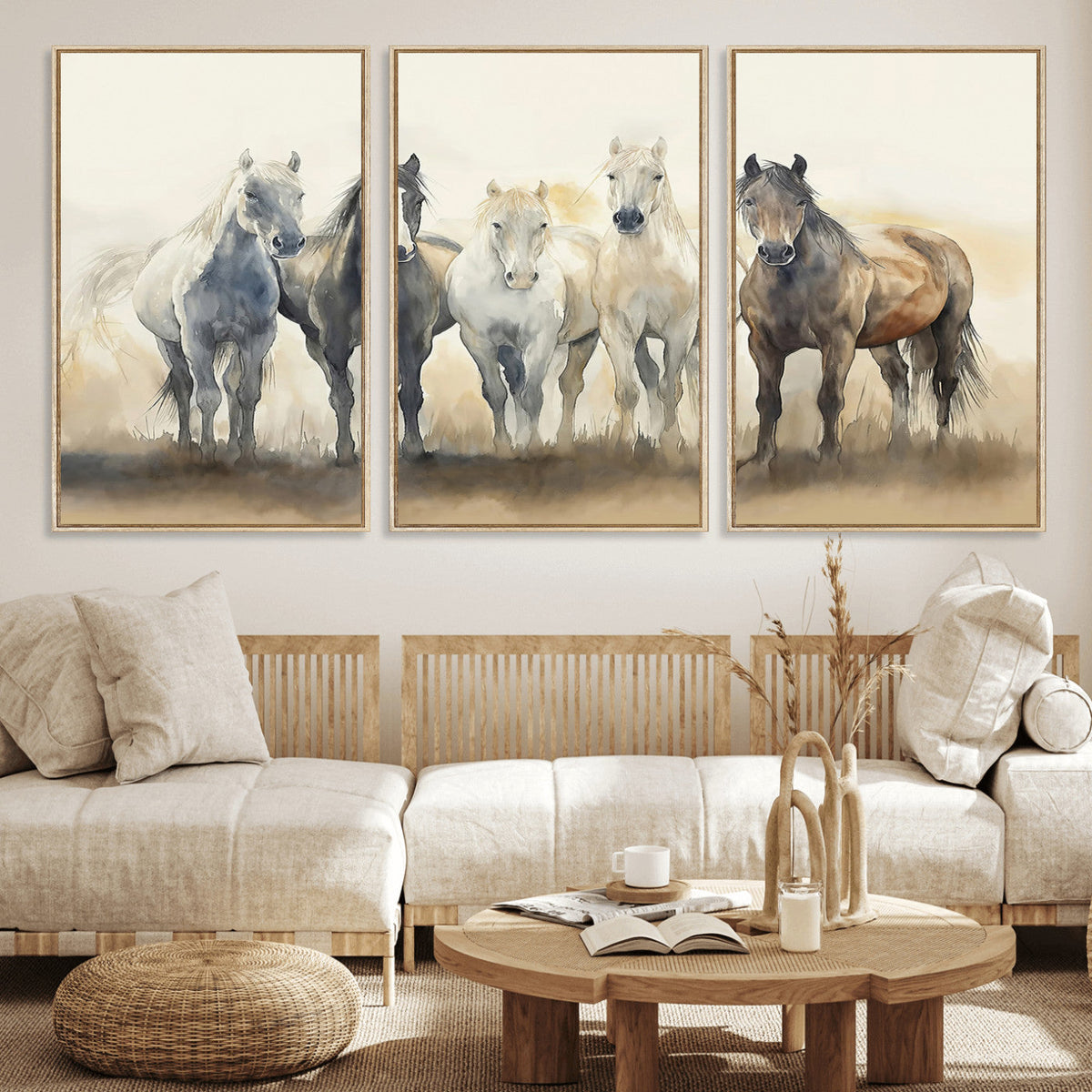 Wild Horses Wall Art Canvas Print, Framed Running Horses Art