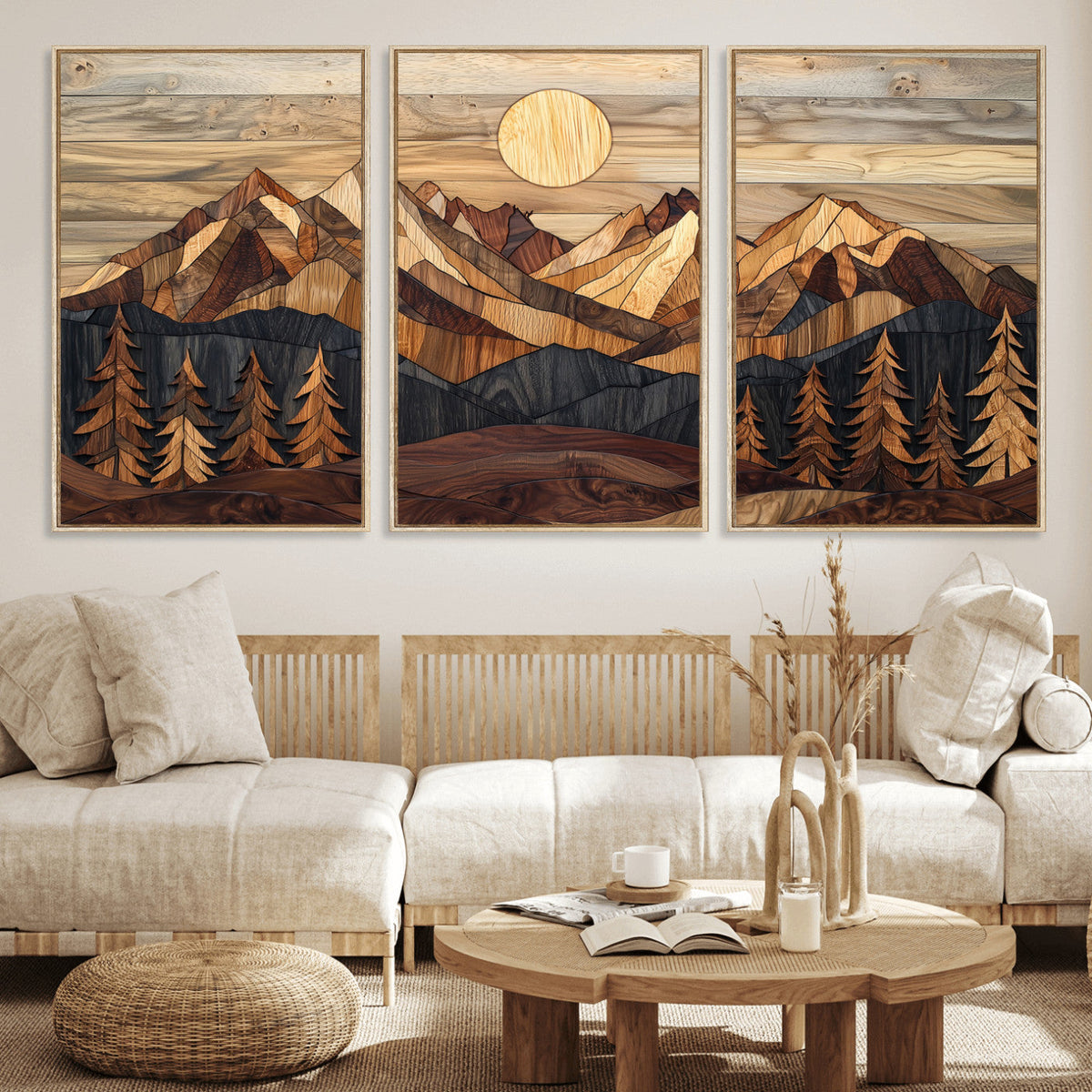 Wood Mountain Landscape Wall Art Canvas Print – Framed