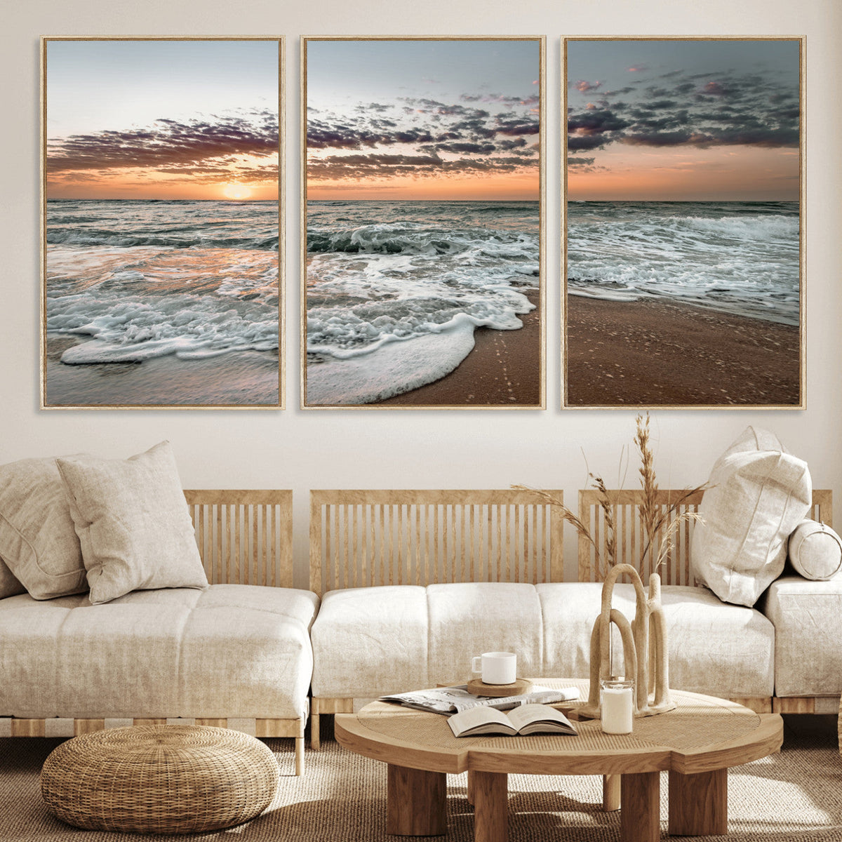 Ocean Sunset Wall Art Canvas Print – Framed Beach Waves