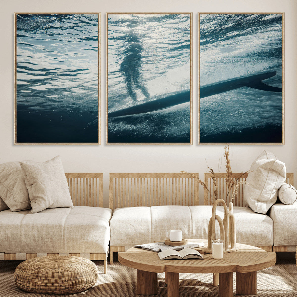 Underwater Surf Wall Art – Framed Ocean Wave Canvas Artwork,