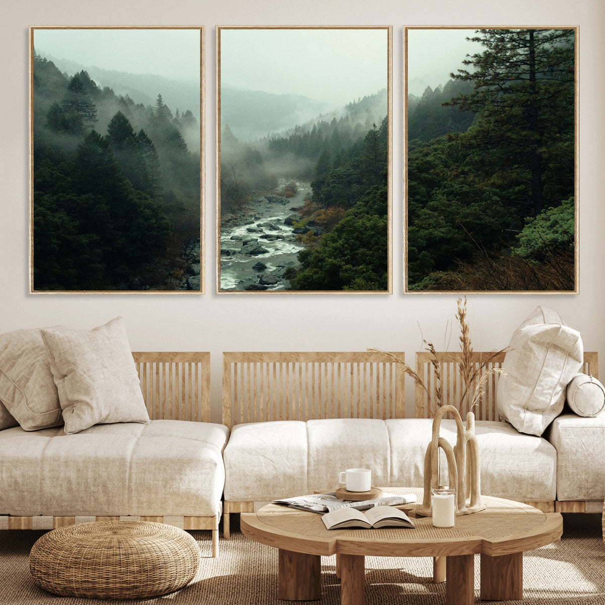 Misty Forest Wall Art Canvas Print – Framed Foggy River