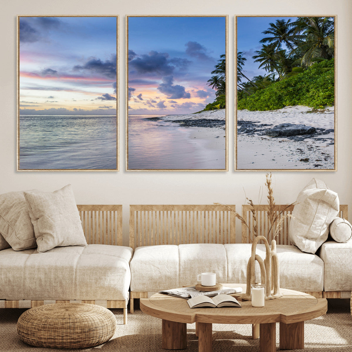 Tropical Beach Wall Art Canvas Print – Framed Sunset Glow