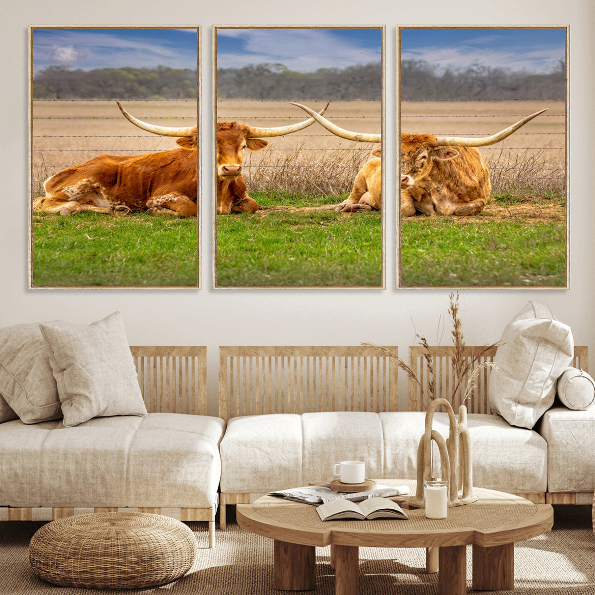 Texas Longhorn Pair Wall Art Canvas Print – Peaceful Rustic