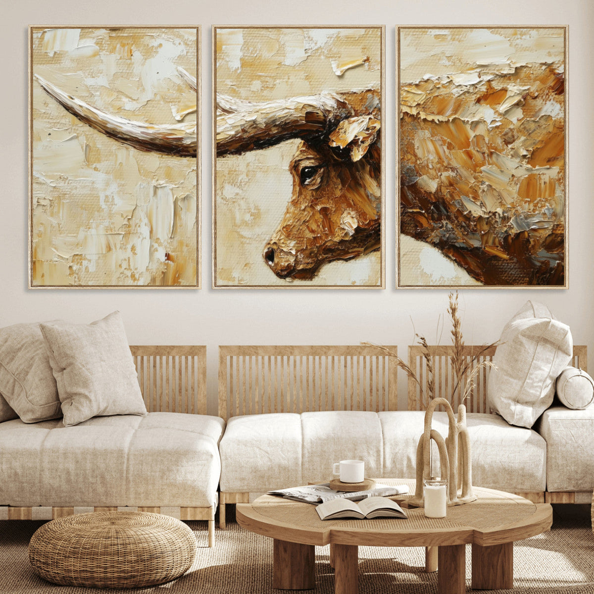 Rustic Longhorn Bull Wall Art Canvas Print – Vintage Western