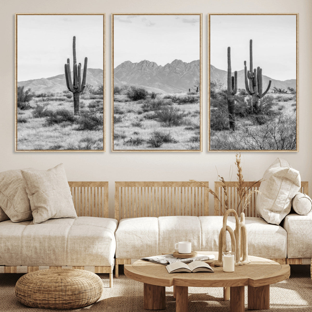 Black White Arizona Desert Canvas Wall Art Cactus Farmhouse