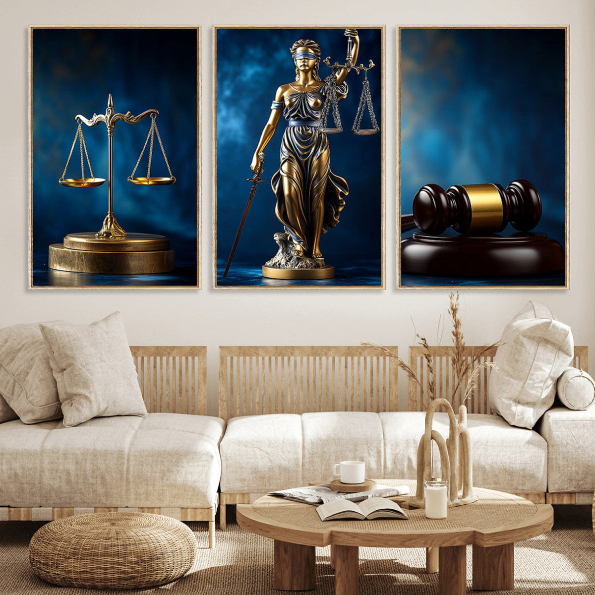 Justice Scales Statue Wall Art, Lady Justice Canvas Print,